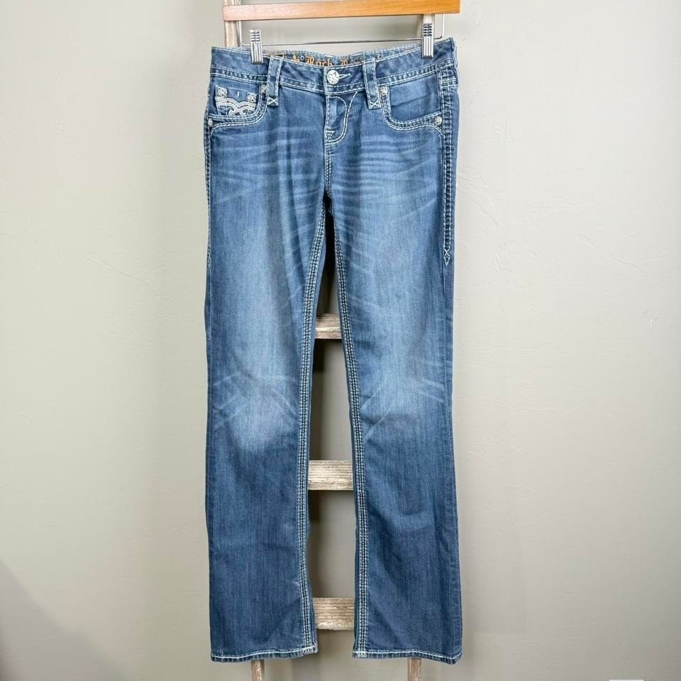 Vintage Y2k Rock Revival Lowrise Bedazzled Bootcut Denim Jeans 27x29